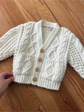 Cream Cable Knit Button-Front Baby Cardigan